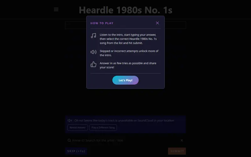 Heardle 1980's preview