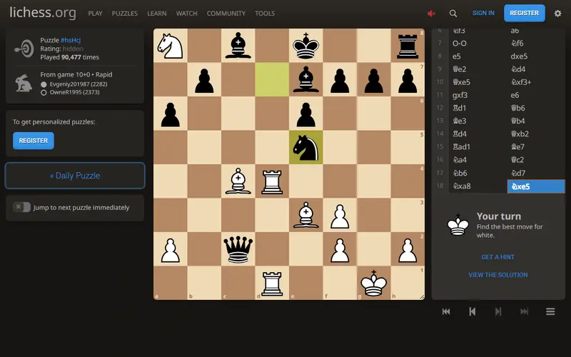 lichess.org Daily Puzzle preview